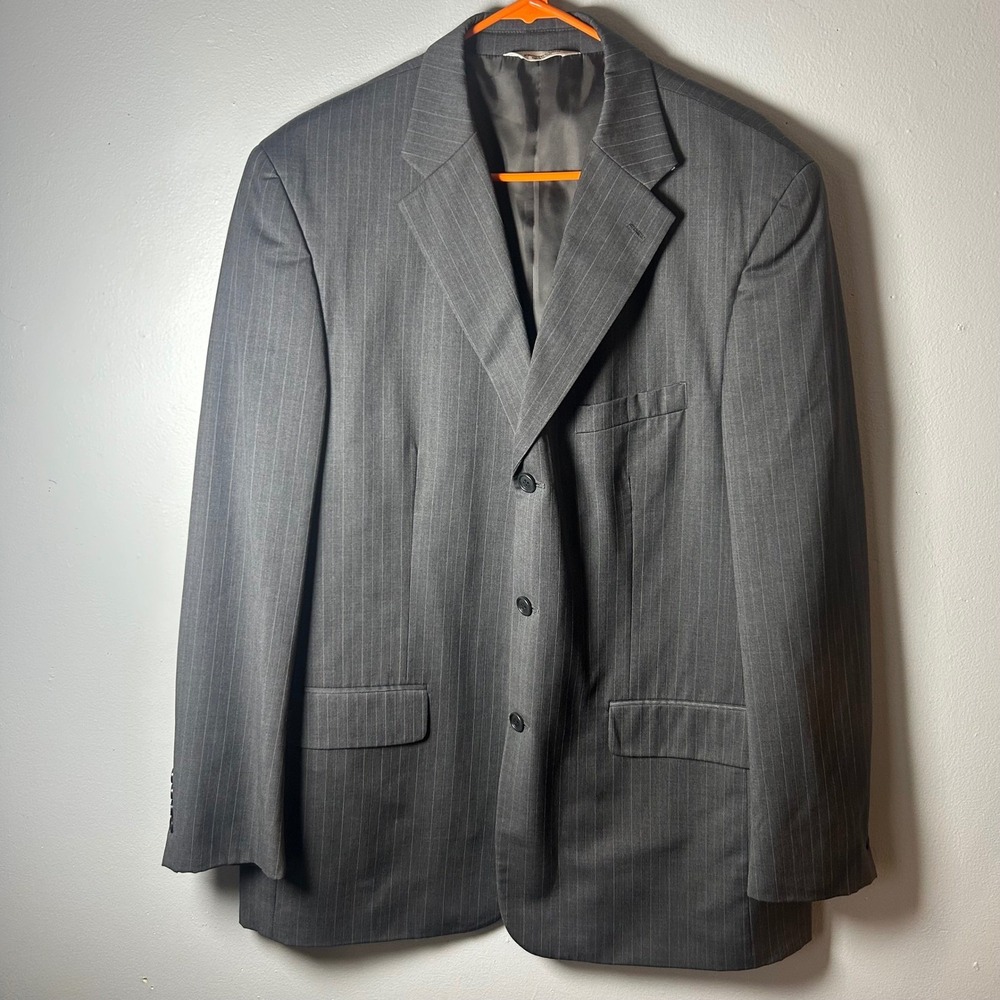 Pronto Uomo Men's Charcoal Pinstripe Wool Blend 2 Piece Suit Jacket Blazer 44L